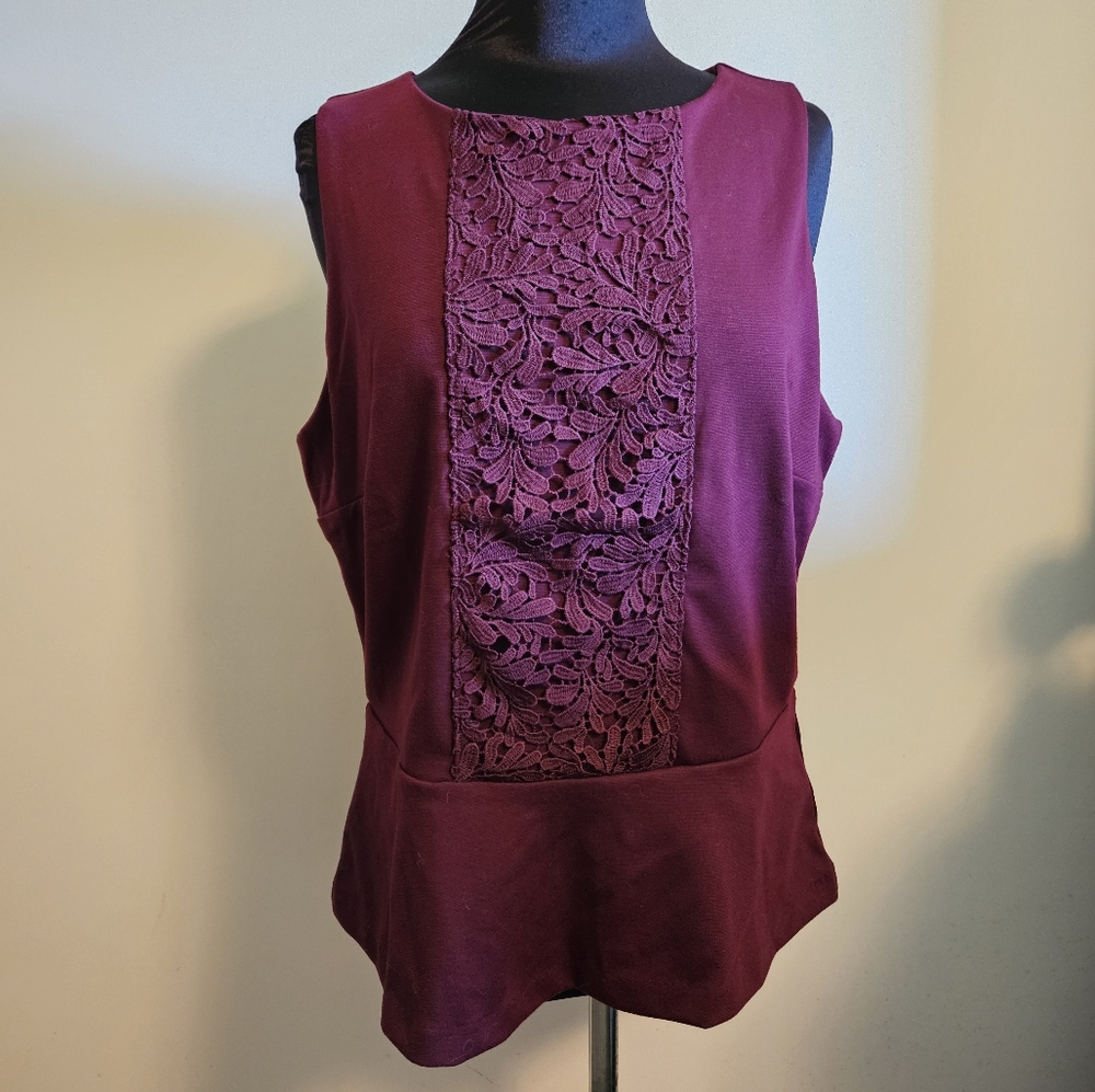Banana Republic Burgundy Lace Inset Peplum Top Size 14